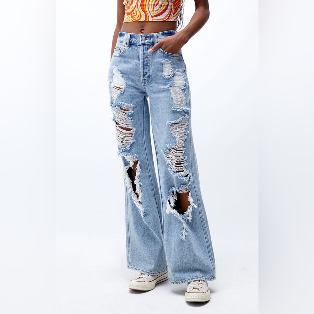Pacsun Light Blue Distressed High Waisted Baggy Jeans